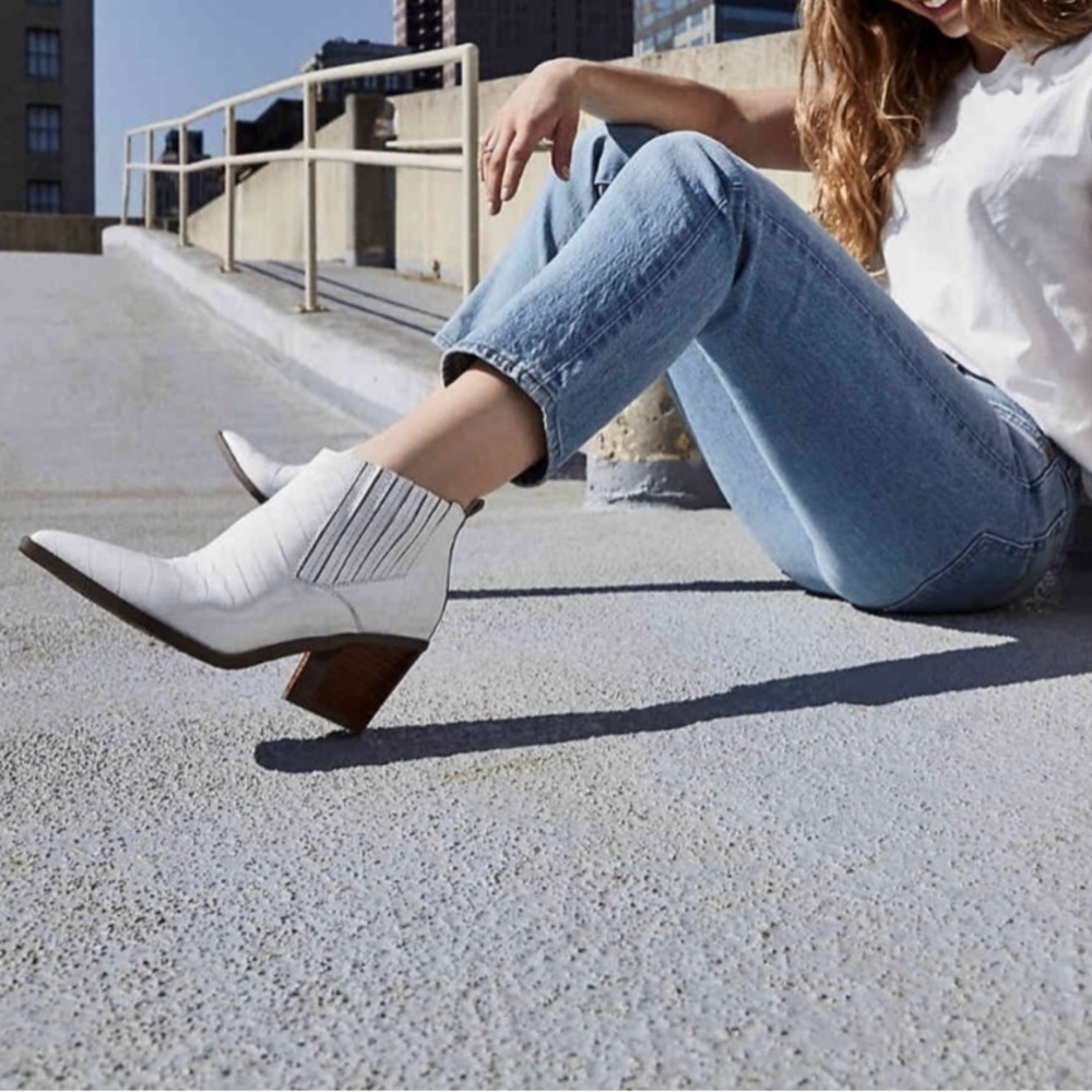 Marc Fisher White Crocodile Chelsea Booties